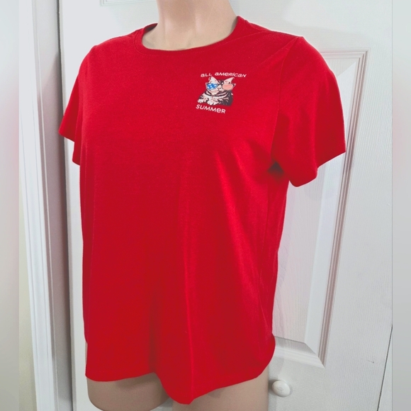 Way To Celebrate Patriotic Red "All American Summer" Cat Short Sleeve Shirt XXL - Picture 3 of 11